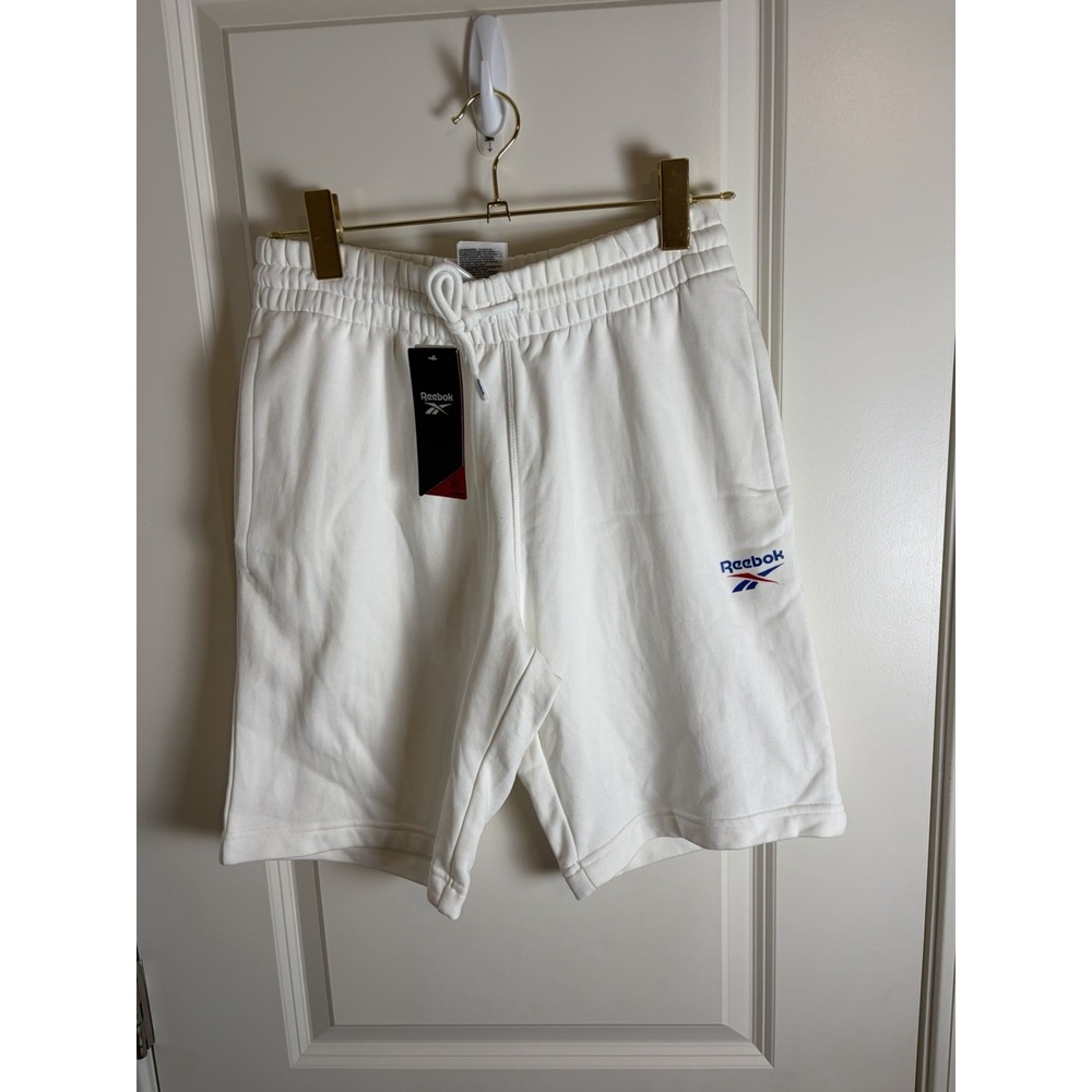 NWT!! Reebok Unisex Bottoms Drawstring White Fleece Soft Shorts Size Sm
